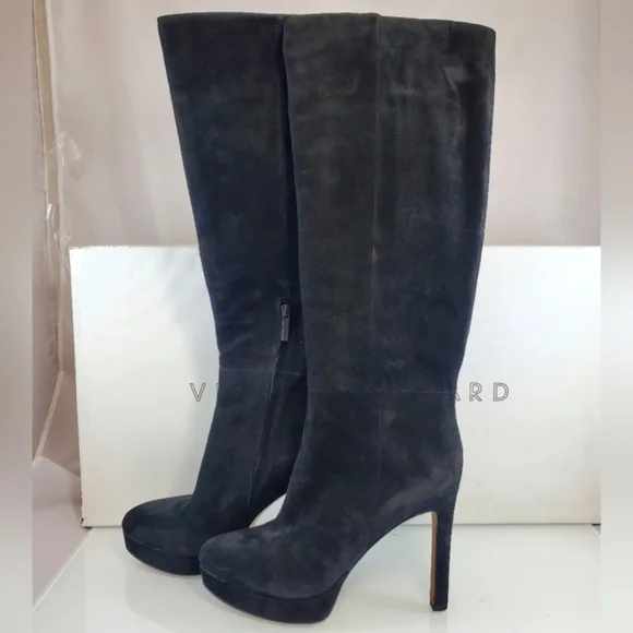 NWT$695 Veronica Beard Suede Dali Knee High Stiletto Heeled Boots in Black Sz 9 - Picture 9 of 16